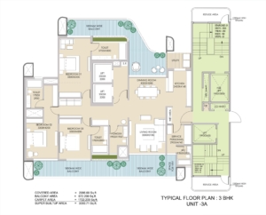 Ganga Realty Nandaka 3BHK Unit 3A Floor Plan
