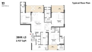 Whiteland The Aspen 3 BHK Floor Plan 2937 Sqft