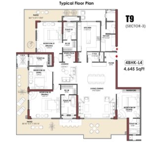 Whiteland The Aspen Iconic Towers 4BHK T9 4645 Sq.FtFloor Plan
