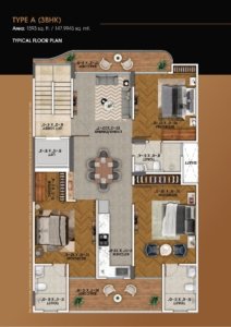 MRG Crown 3 BHK Type A Typical Floor Plan