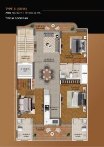 MRG Crown 3 BHK Type B Typical Floor Plan