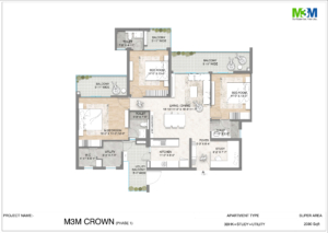M3M Crown Floor Plan 3.5BHK - 2080