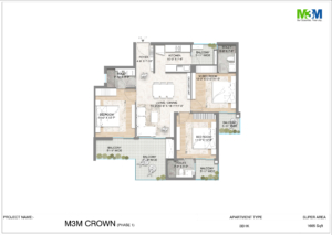 M3M Crown Floor Plan 3BHK - 1665