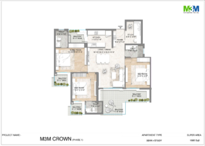 M3M Crown Floor Plan 3BHK - 1895