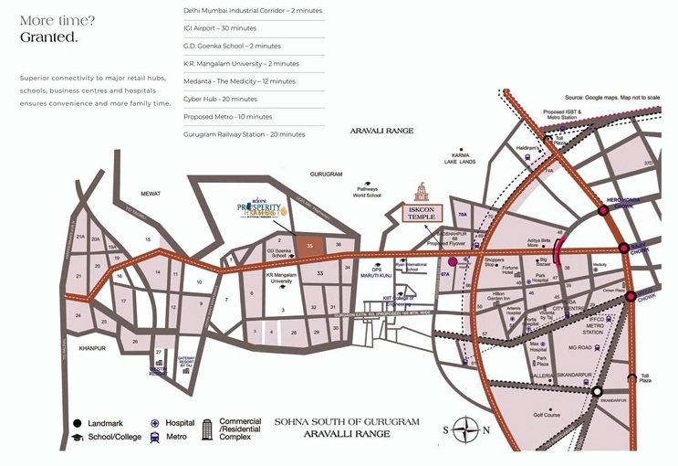 Adore-prosperity-homes-society-shops-sector-35-sohna-location-map