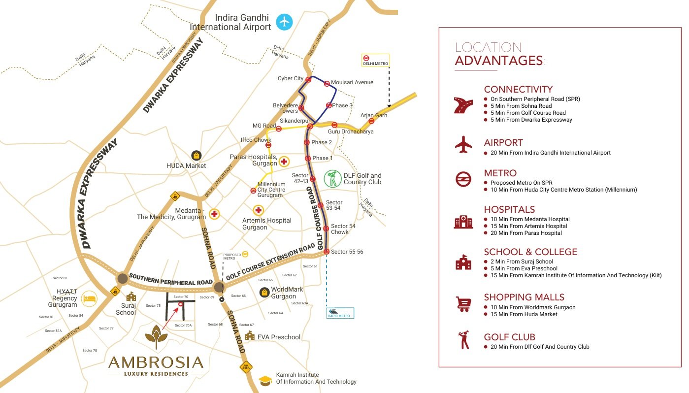 Shree-vardhman-samisha-ambrosia-sector-70-gurgaon-location-map