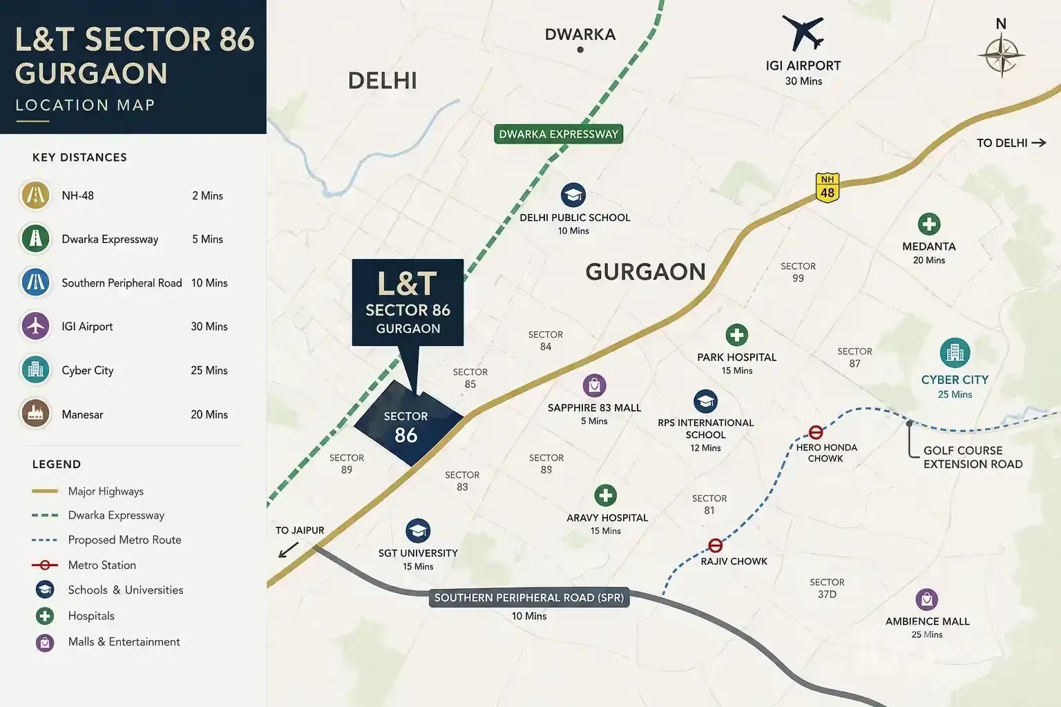 Lnt Realty Sector 86 Gurgaon Location Map